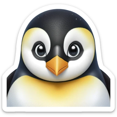 cinematic-cute-emperor-penguin-portrait-emoji,-head-tilted-playfully-and-inquisitively,-with-glossy,-pristine-plumage-accented-by-a-bright-beak-and-round,-sparkling-eyes-filled-with-curiosity,-simplified-yet-irresistibly-adorable-features zoomed into the face sticker