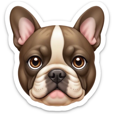 Cinematic Noble Brindle French Bulldog Portrait Emoji, Poised and regal, with a compact, muscular build and a sleek, well-groomed brindle coat accented by subtle fawn highlights, deep-set soulful dark eyes, Simplified yet sharp and sophisticated features, highly detailed, glowing with a soft, dignified glow, high shine, intelligent and determined, stylized with an air of authority, focused and attentive, soft glowing outline, capturing the essence of a watchful and confident companion, so majestic it feels as though it could strut out of the screen with effortless authority! sticker