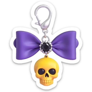 gothic bow, deep purple satin, silver skull charm, black gemstone center, luxurious and gothic sticker