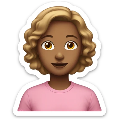 Light brown girl with shoulder length hair wearing pink t-shirt with green trim  sticker