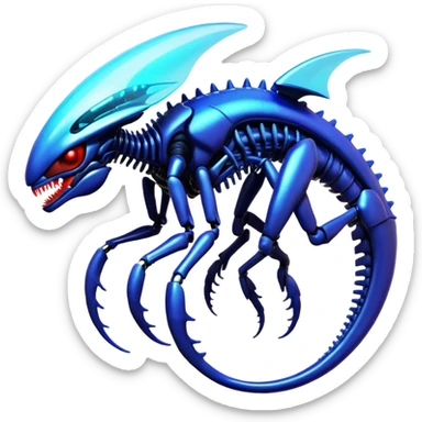 A colorful shiny futuristic bioluminescent xenomorph-genesect-miraidon-hybrid sticker