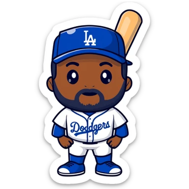 black person with beard in Dodgers baseball uniform sticker