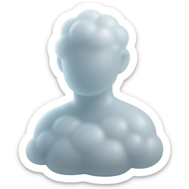 A person from the shoulders up, entirely composed of fluffy white convex clouds sticker
