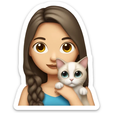 brunette long hair girl holding fluffy siamese cat  sticker