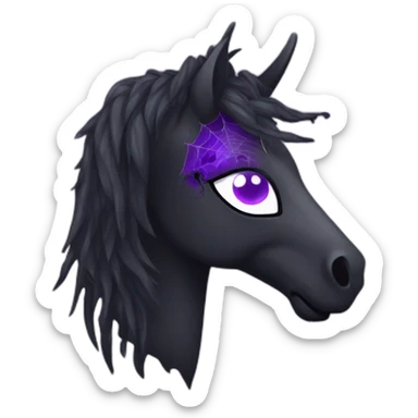 Spooky black unicorn with purple eye and white spider webs sticker