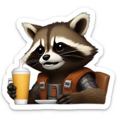 Rocket Raccoon Drinking Coffie sticker