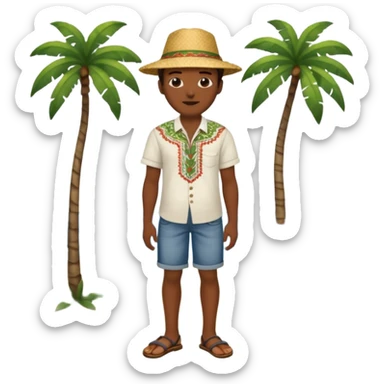 Gars Créole réunionnais ti jean chapeau paille tong au pieds  sticker