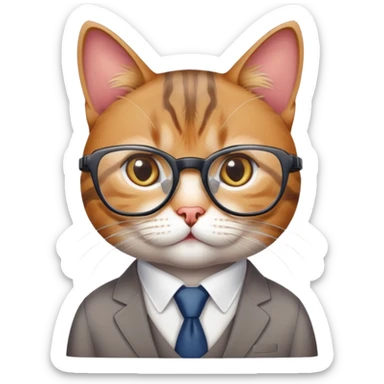 Cat with glasses looking like an office boss, professional business cat sticker
