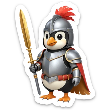 penguin dressed as a knight with a plume on helmet sticker