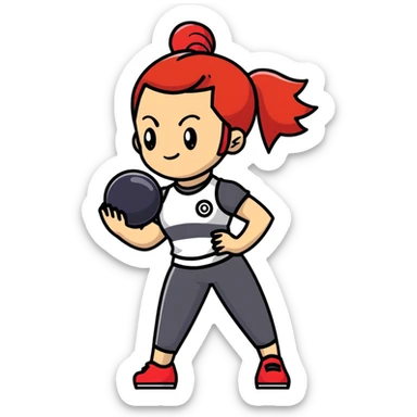 female pokemon trainer with red hair in a ponytail, holding a pokeball, confident pose sticker