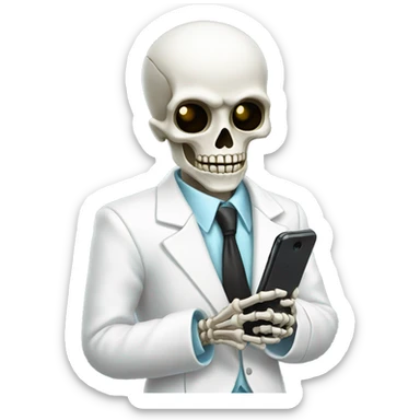 skeleton with a white suit and a phone sticker
