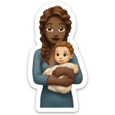White women with brown wavy hair holding baby sticker
