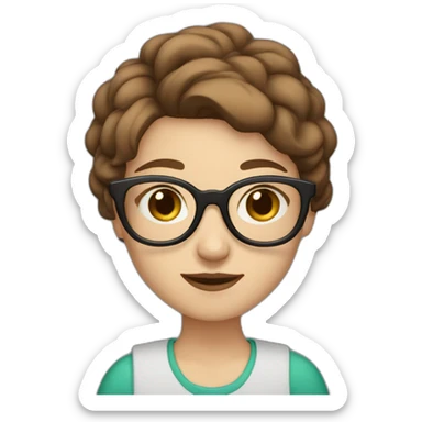 white girl brown hair wearing rounded glasses raising a hand sticker