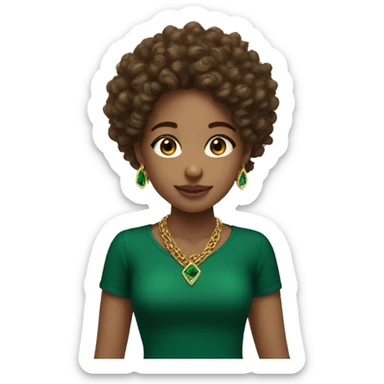 A lightskinned girl with brown curly hair and emerald green top with gold necklaces  sticker