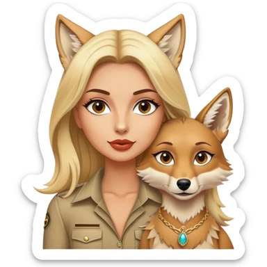 Blonde luxury model with her pet coyote sticker