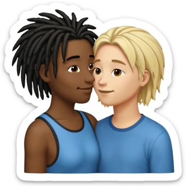 emoticon bacio tra coppia donna capelli neri con dread e uomo biondo capelli corti sticker