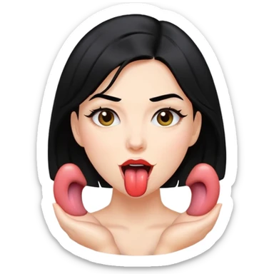 tongue out emoji with blackhair, women sticker