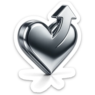 chrome style heart with an upward arrow, symbolizing health improvement, highly reflective and metallic sticker