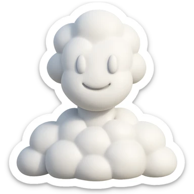 A person composed entirely of 3D emoji-style clouds, volumetric, white, soft clouds, shoulder-up view, front-facing, realistic lighting and shadows, in 3D emoji style sticker