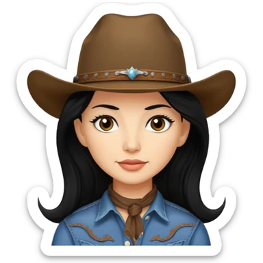 cowgirl woman who has long black hair, light skin, dark brown eyes sticker