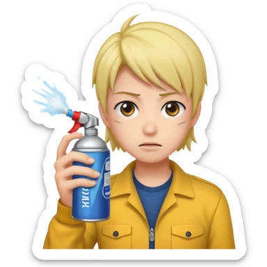 Anime character using a can of raid bug spray looking disgusted sticker