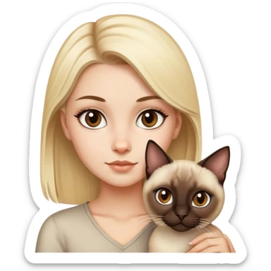 Blonde white girl brown eyes with siamese cat sticker