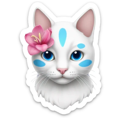 Gato blanco con ojos azules dando tulipanes rosas sticker