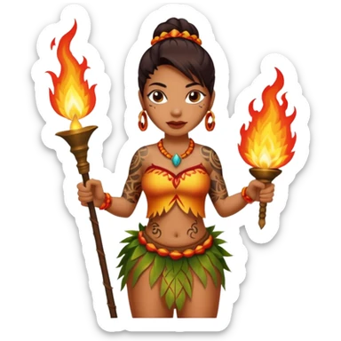hawaiian female fire dancer with tattoos sticker