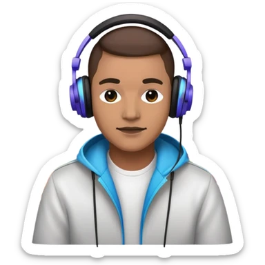 Electronic music DJ with headphones and colorful waveforms sticker