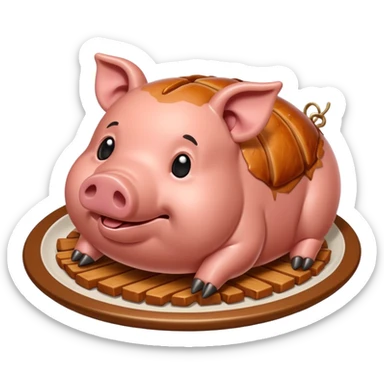 Create an emoji-style whole lechon. Crispy shiny roasted pig on a platter, festive and simple sticker