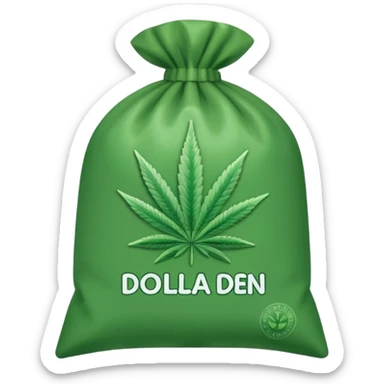 Weed pound baggie with the name Dolla Den and a logo sticker
