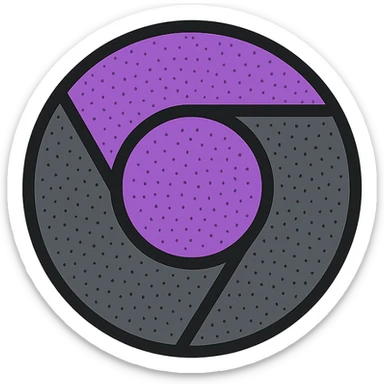 chrome browser icon, flat icon style, color scheme purple dark grey, stippling effect, low detail, suitable for ico format, work use sticker