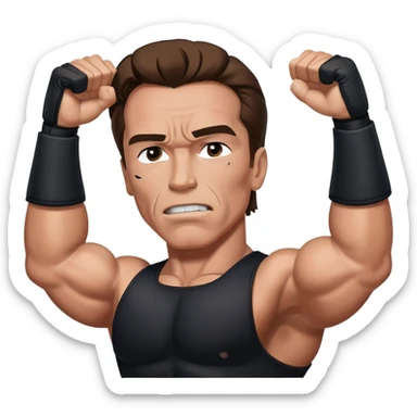 Young Arnold Schwarzenegger from the Commando poster wearing blackwith war makeup on ready to fight (seen above the chest) sticker