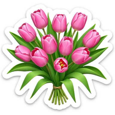 bouquet pink Tulip, luxuriant, stem, leaf, bud sticker