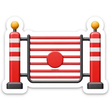 Flat emoji-style icon of a parking barrier gate (boom barrier).
Red and white striped horizontal arm, raised at a slight angle.
Simple geometric shapes, clean vector design.
No text, no background, transparent or plain background.
Bright colors, high contrast.
Centered object, minimal details. sticker