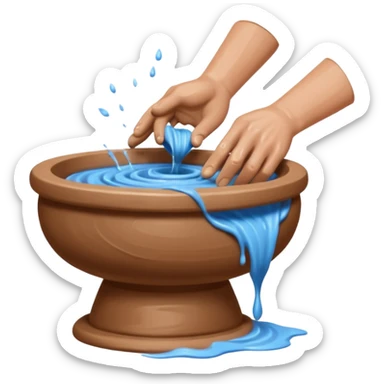 Realistic image of a potter's wheel in action, shaping wet clay into graceful shapes, water splashing gently sticker