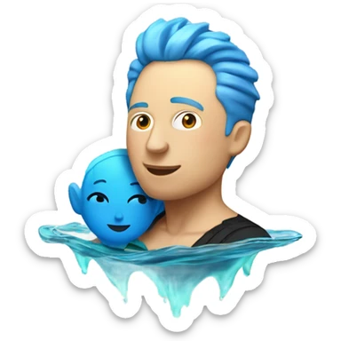 Elon musk swimming with a short blue haired woman sticker