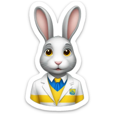 A rabbit student in a suit in the color of the Ukrainian flag sticker