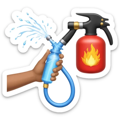 A hand holding a water hose and extinguishing the fire, no man sticker