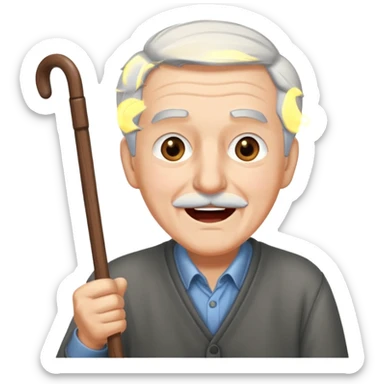 A grey-hair grandpa fan with cane in hand, cheer loudly with youthful spirit. sticker