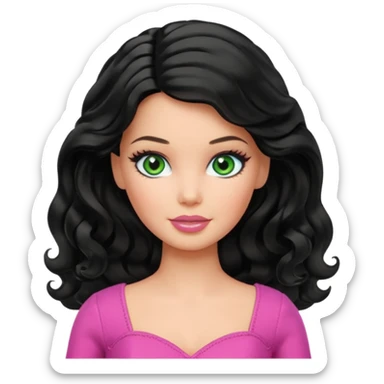 Barbie with black wavy hair and green eyes sticker