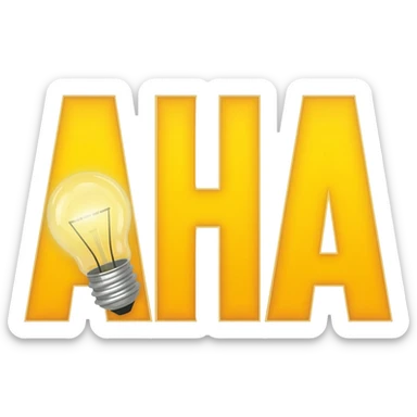 A bold yellow "AHA" with light-bulb effect sticker