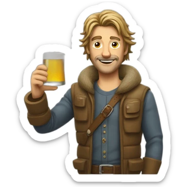 Renaud qui bois un bière avec un loup sticker
