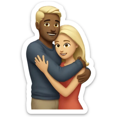 Blond man and hispanic woman hug each other sticker
