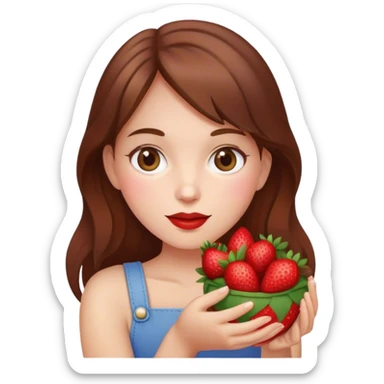 girl with brown hair holding strawberries  sticker