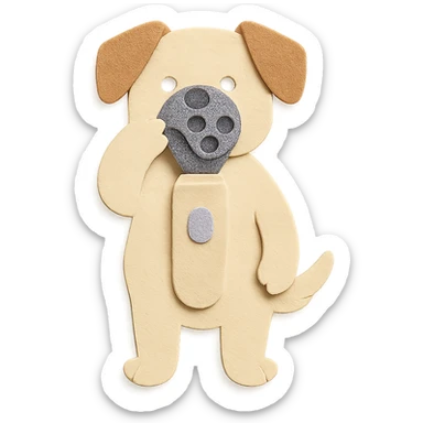creamy beige electric shaver dog, brushing its fuzzy face, soft pastel, full-body sticker