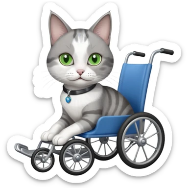 disabled grey and white cat in cat wheelchair sticker