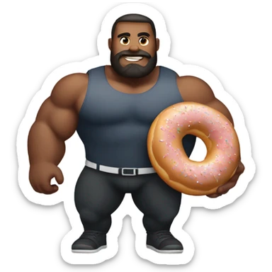 Big muscular guy with a donut sticker