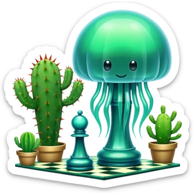surreal cosmic jellyfish playing chess with a cactus sticker