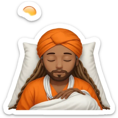 Brownskin man with long dreadlocks add a white turban on his head orange shirt sleeping with zzz above his head sticker
